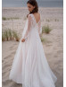 Ivory Lace Polka Dots Tulle Slit Flowing Wedding Dress
